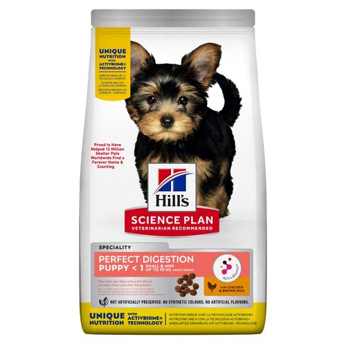 Hill's Science Plan Perfect Digestion Small&Mini Puppy Alimento Secco per Cuccioli al Pollo e Riso Integrale