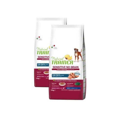 Kit Risparmio 2x12KG Natural Trainer Sensitive No Grain Dog Medium Maxi Trota