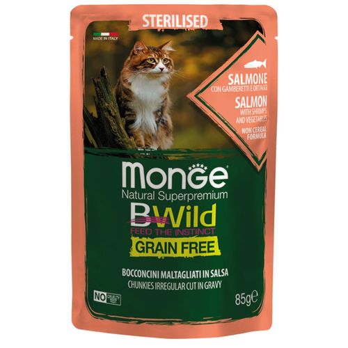 Monge Natural Superpremium BWild Cat Sterilised Grain Free Busta Multipack 28x85G