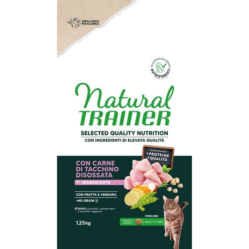 Natural Trainer Selected Gatto Sterilised No Grain Tacchino