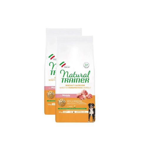 Kit Risparmio 2x12KG Natural Trainer Sensitive Dog No Gluten Medium Maxi Maiale