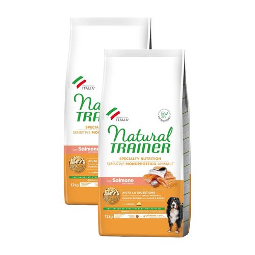 Kit Risparmio 2x12KG Natural Trainer Sensitive No Gluten Mature Dog Medium Maxi Salmone