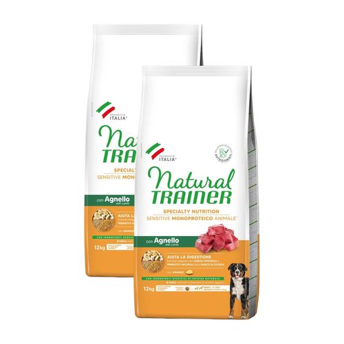 Kit Risparmio 2x12KG Natural Trainer Sensitive Dog No Gluten Medium Maxi Agnello