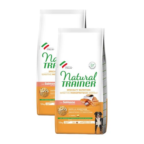 Kit Risparmio 2x12KG Natural Trainer Sensitive Dog No Gluten Medium Maxi Salmone