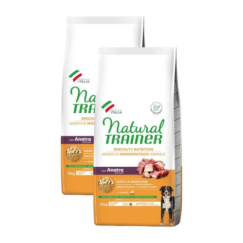 Kit Risparmio 2x12KG Natural Trainer Sensitive No Gluten Dog Adult Medium&Maxi Anatra
