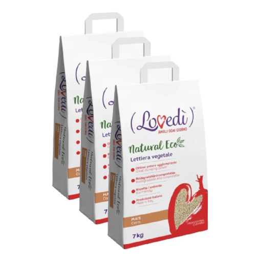Kit Risparmio 3x7KG Lovedì Gatto Lettiera Vegetale Mais