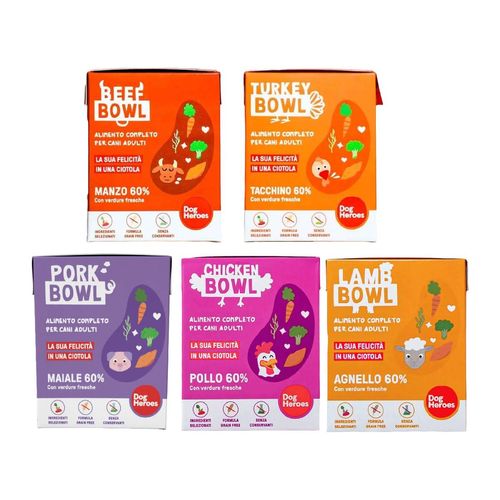 Set Prova Multigusto 5x390G Dog Heroes Bowl Cane