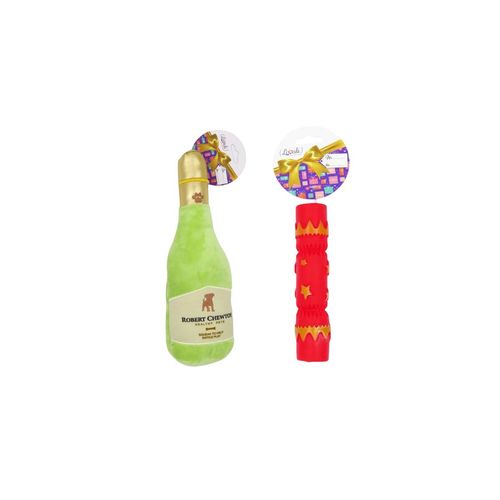 Kit Giochi Natalizi per Cane Tubo in Gomma e Bottiglia Peluche
