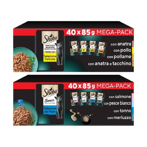 Set Prova Multigusto 80x85G Sheba Cat Mini Filets e Sauce Collection Selezione del Mare