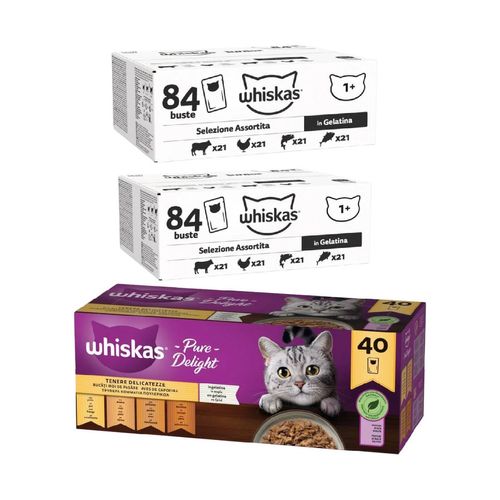 Set Prova Multigusto 40x85G e 168x85G Whiskas Cat Pure Delight e Selezione Assortita