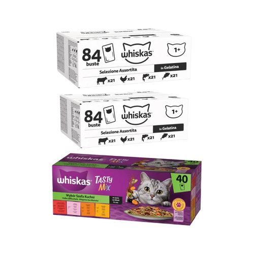 Set Prova Multigusto 40x85G e 168x85G Whiskas Cat Tasty Mix e Selezione Assortita