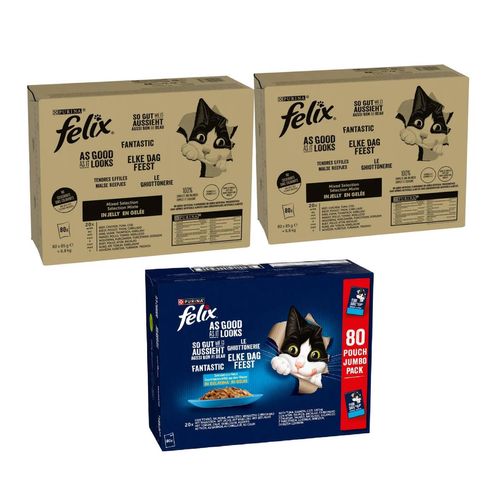 Set Prova Multigusto 80x85G e 160x85G Felix Cat Le Ghiottonerie Pesce e Mix