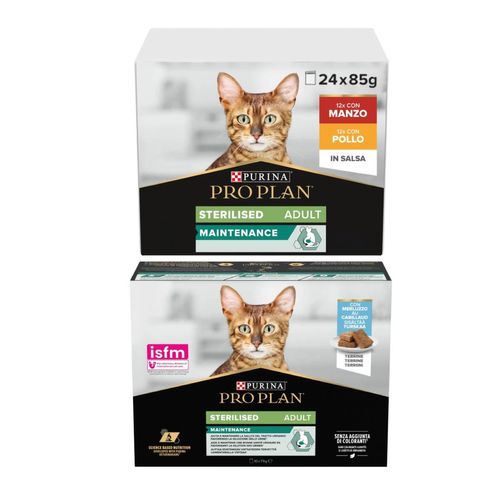 Set Prova Multigusto 10x75G e 24x85G Purina Pro Plan Sterilised Merluzzo e Manzo Pollo