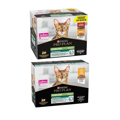 Set Prova Multigusto 10x85G e 24x85G Purina Pro Plan Sterilised  Manzo e Pollo