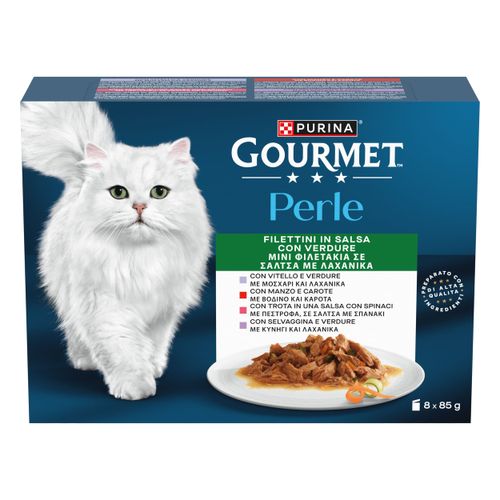 Gourmet Perle Filettini in Salsa con Verdure Cat Busta Multipack 8x85G